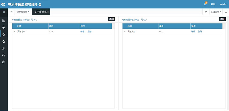 水/电价管理界面