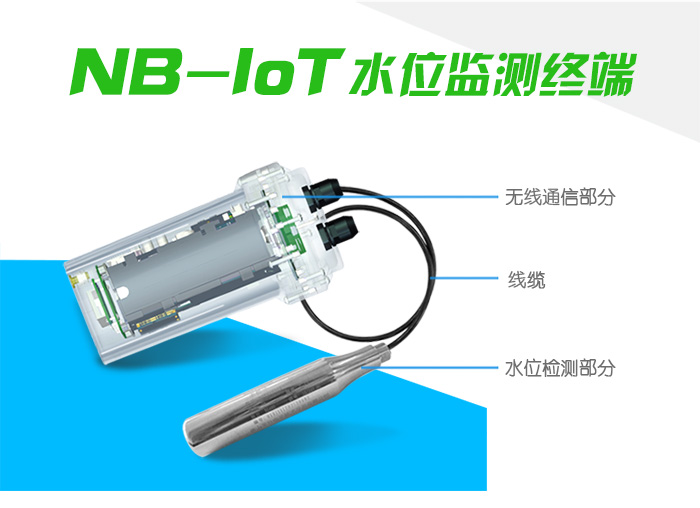 NB-IoT水位监测终端由无线通信部分、线缆和水位检测部分组成。