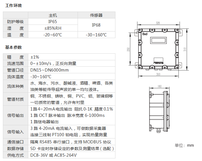 防爆外夹式超声波流量计，工作环境和基本参数