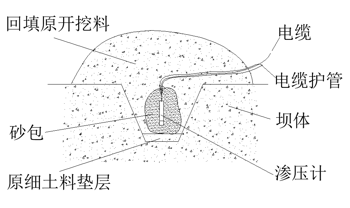土石坝施工期埋设安装示意图 土石坝施工期埋设安装示意图
