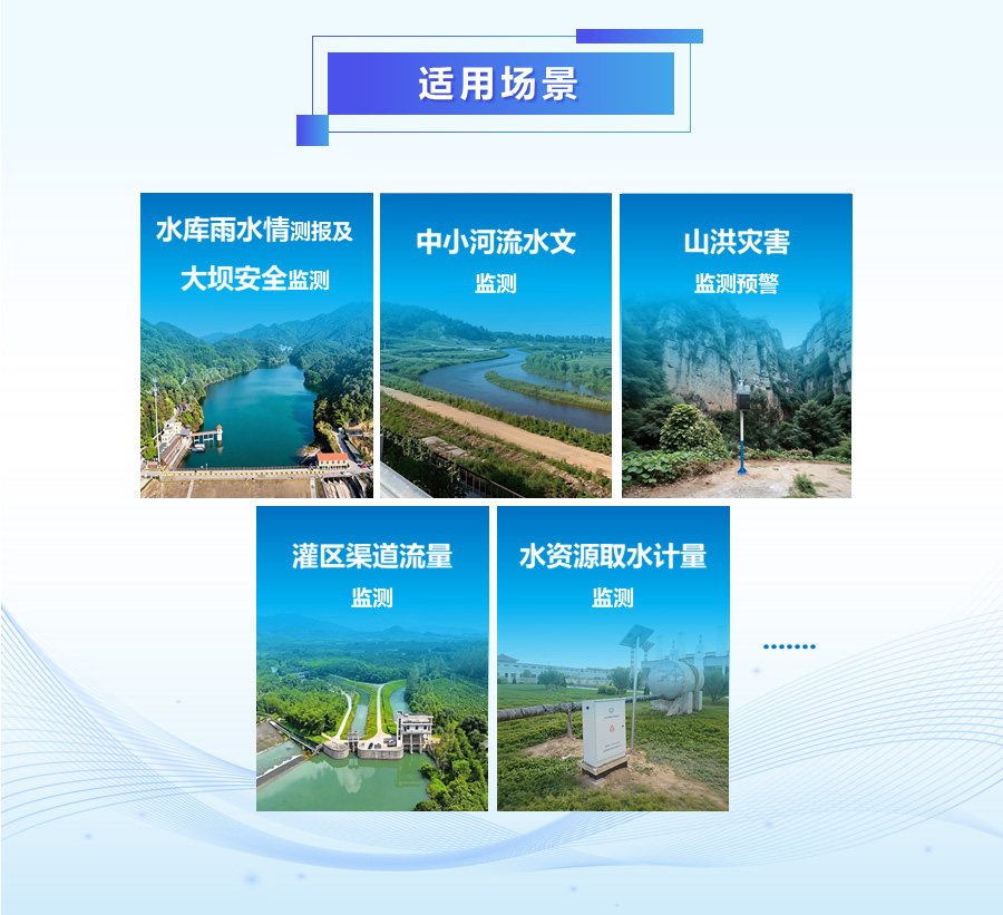 一体化水利遥测终端覆盖全水利监测业务：水库雨水情测报及大坝安全监测、中小河流水文监测、灌区渠道流量监测、山洪灾害监测预警、水资源取水计量监测等。