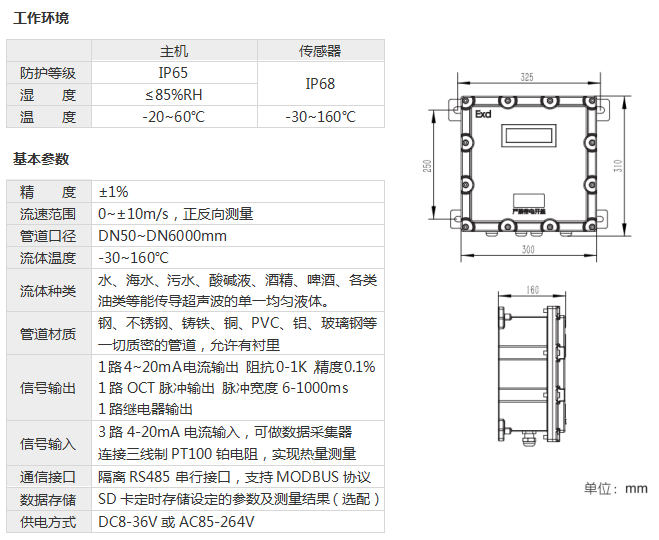 防爆插入式超声波流量计，工作环境和基本参数