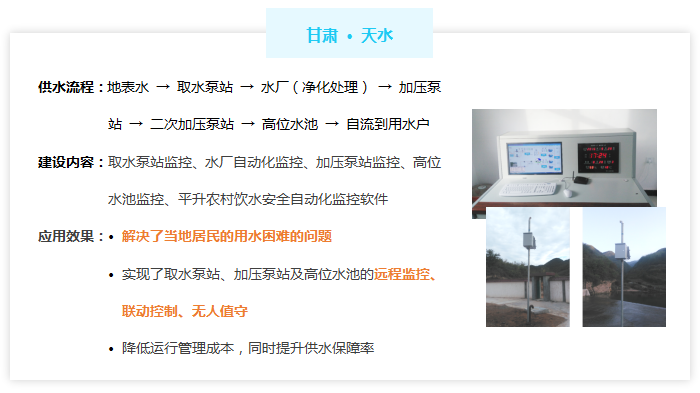 农村供水自动化—信息化—智能化系统——甘肃天水案例压泵站及高位水池的远程监控、联动控制、无人值守
